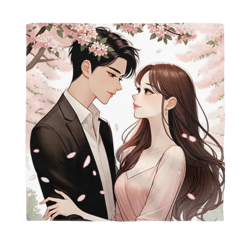 カップルが仲睦まじく桜が舞う中、まるで韓国漫画から飛び出したかのような美男美女 Bandana