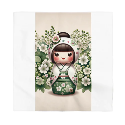 kokeshi dolls白い花 Bandana