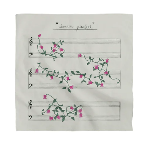 piano score & flower (clematis) バンダナ