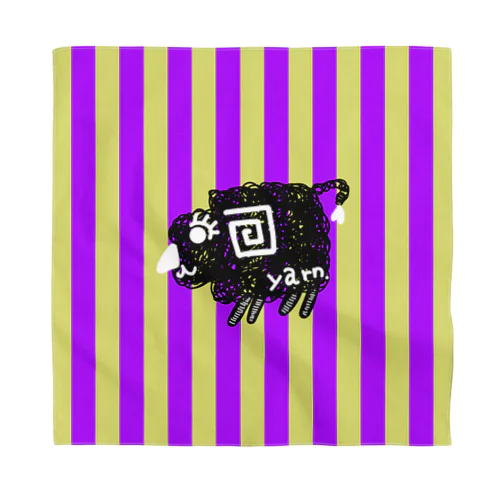 【黒】紫黄色ストライプ羊 バンダナ