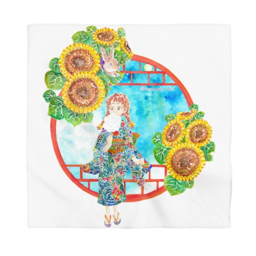 「窓際の夏」昼・向日葵縁・浴衣の女の子 Bandana