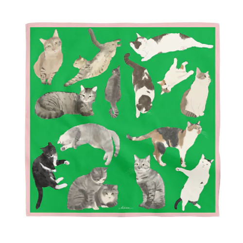 ねこ百景（緑） Bandana