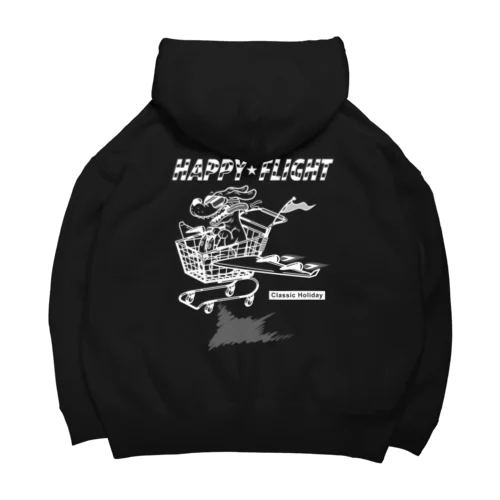 happy dog -happy flight- (white ink) ビッグシルエットパーカー