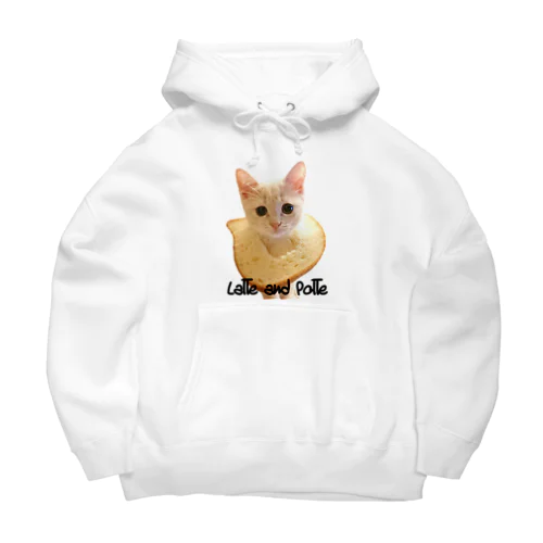 【ビッグシルエットパーカー】ポテ子とねこねこ食パンぽかん顔【プリントと黒文字】 Big Hoodie