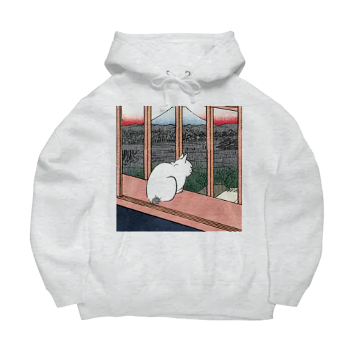 富士の見える窓辺の白猫さん( 歌川広重　浮世絵　切り抜き) ビッグシルエットパーカー