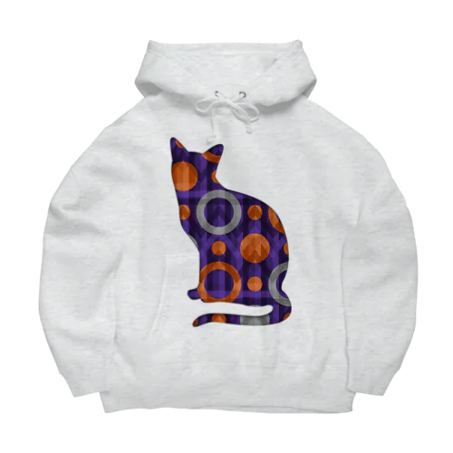 猫ねこシルエット🐱ハロウィンカラーのレトロな幾何学模様 Big Hoodie