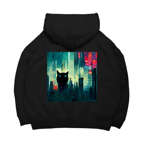 サイバーパンクネコ（リトグラフ）背面 Big Hoodie