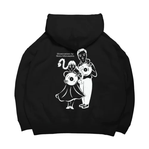 昨日何聴いた？イラスト白抜き生地ブラック系 Big Hoodie