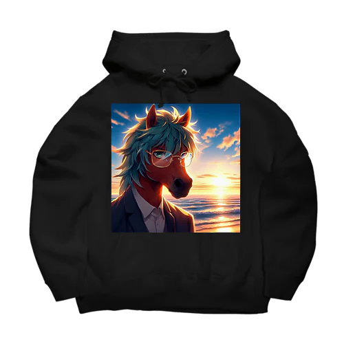 弁護士の馬、夕焼けの浜辺で自撮りする Big Hoodie