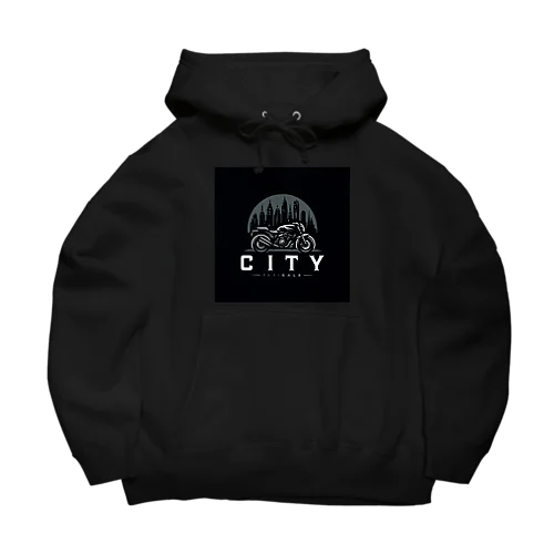 都市とバイクのダークロゴデザイン Big Hoodie