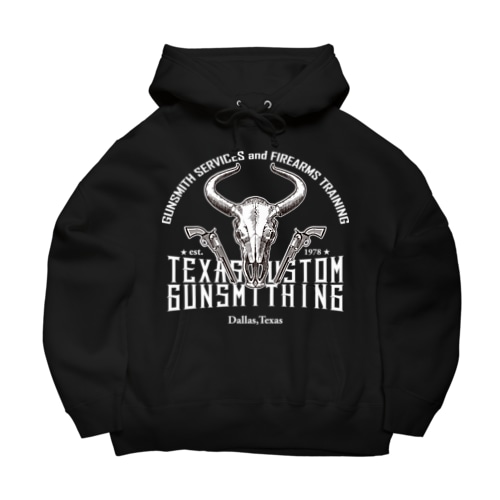 TEXAS CUSTOM GUNSMITHING BULL SKULL_No.4 WHITE Big Hoodie