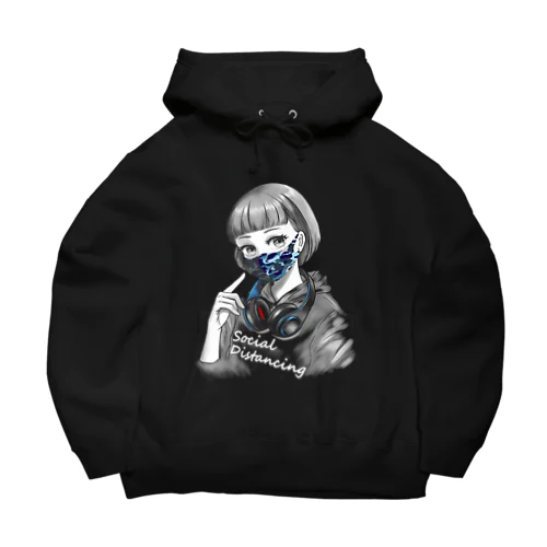 迷彩マスク  ブルー　文字白 Big Hoodie