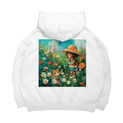 お花畑に囲まれる猫ちゃんと私 アメジスト 2846 Big Hoodie