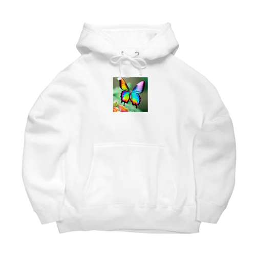 花に舞い降りた虹色の蝶のグッズ Big Hoodie