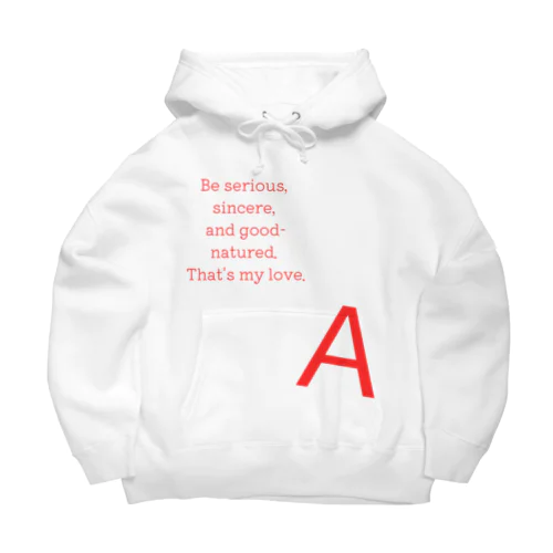 【Ａ型のための】wideメッセージＴシャツ／正面プリント（文字色→赤） Big Hoodie