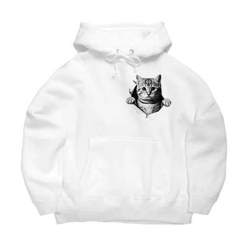 飛び出す猫 モノクロver Big Hoodie