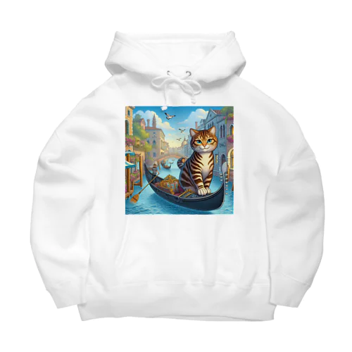 ヴェネツィアの水路でゴンドラに乗っているネコ Big Hoodie