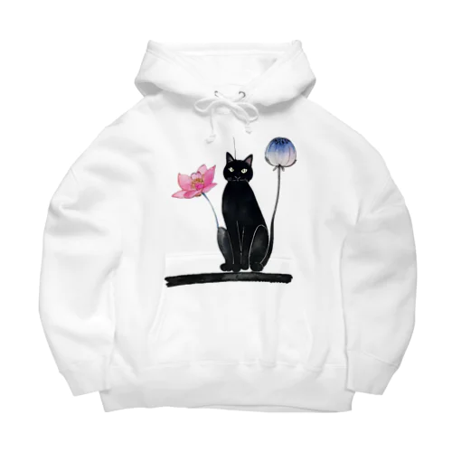 黒猫と花 Big Hoodie