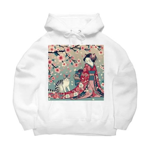 和風cat 見返り桜 Big Hoodie