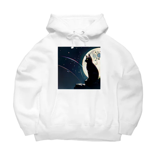 月夜を眺める黒猫 Big Hoodie