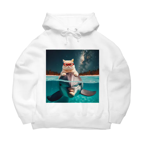 イルカと猫が海を共に泳ぐ異種間の絆が存在 Big Hoodie