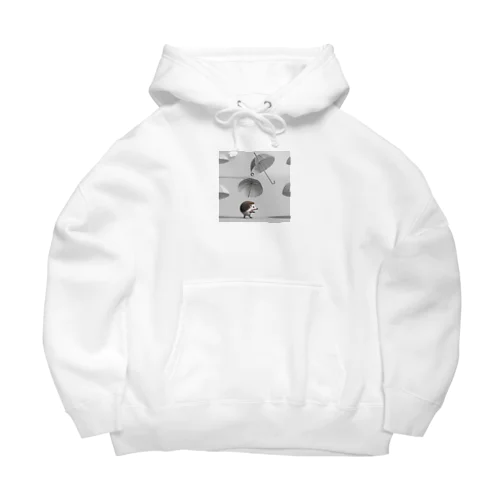 小さな傘をさして歩いているハリネズミ Big Hoodie