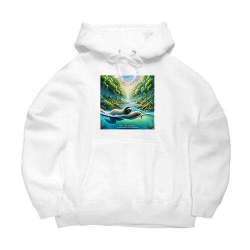 時間の流れを象徴する川の中でゆったりと泳ぐ、ナマケモノの姿🌿 Big Hoodie