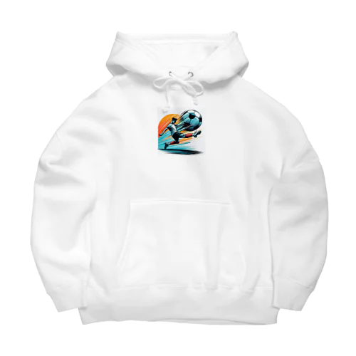 夕日を背にサッカーボールを蹴りシュート Big Hoodie