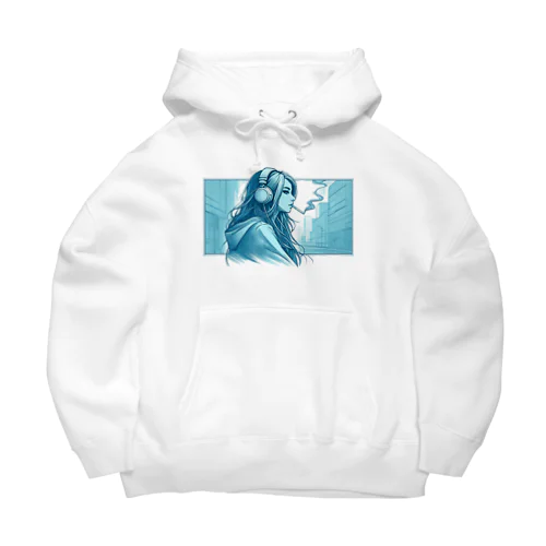 a girl smoking a cigarette. Big Hoodie