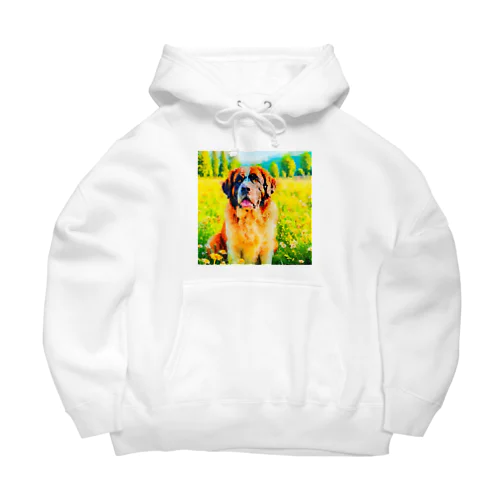 水彩画の犬 花畑のセントバーナードのイラスト Big Hoodie