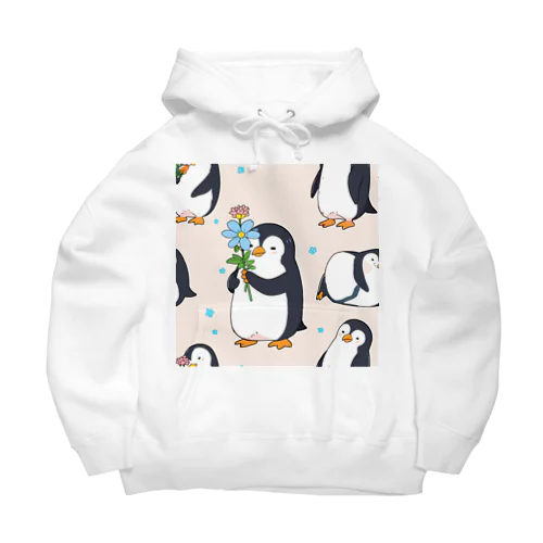 花を持ったかわいいペンギン Big Hoodie