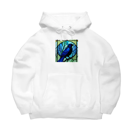 カラス 青 ステンドグラス Big Hoodie