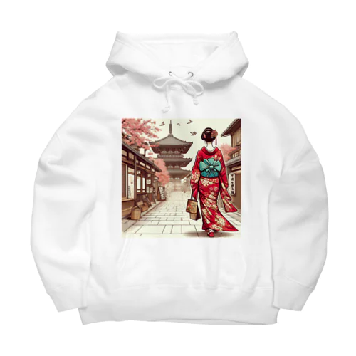 京都を歩く着物美人イラスト Big Hoodie