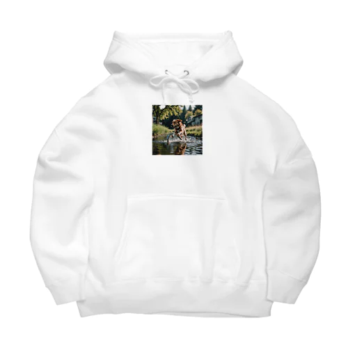 水辺を走る犬 dog runnning on the water Big Hoodie