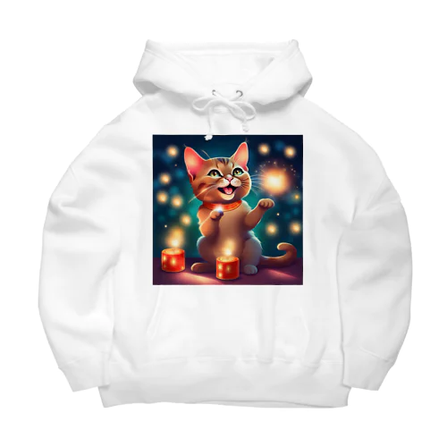 花火で遊ぶかわいい猫ちゃん Big Hoodie