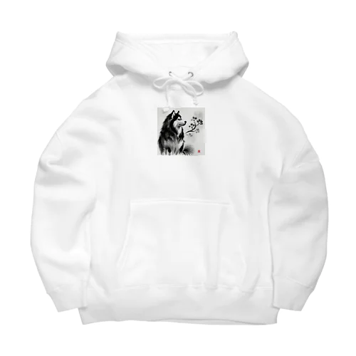 水墨画風シベリアンハスキー Big Hoodie