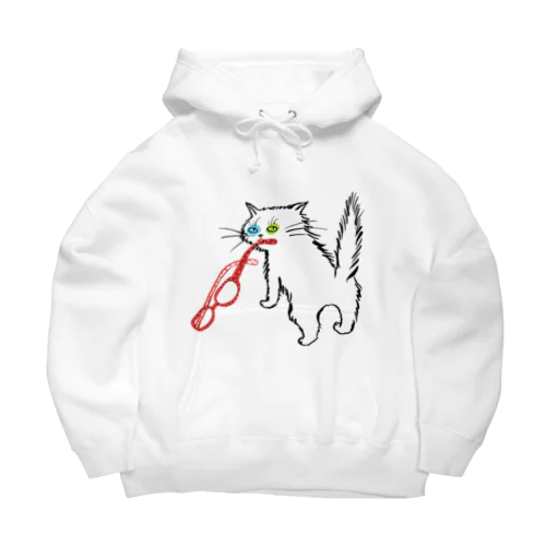 メガネをくわえたオッドアイねこ Big Hoodie