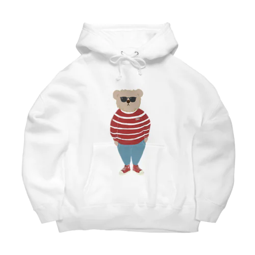 洋服を着てお出かけするクマさん　あか　シンプル Big Hoodie