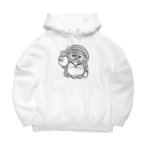 しあわせたぬき(白黒) Big Hoodie