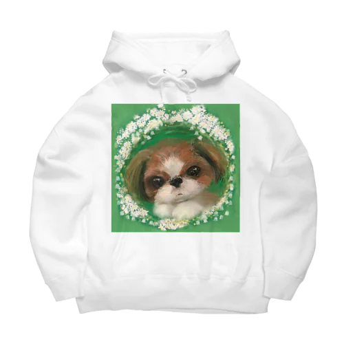 かわいいシーズー 犬と雪柳のフラワーリース Big Hoodie