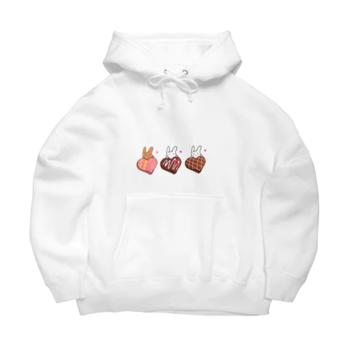 うさぎと桃・ラズベリークランチ・チェックのチョコレート Big Hoodie