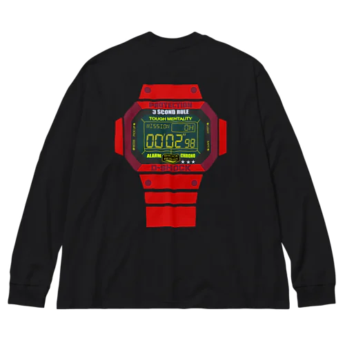 背中にレトロG-SHOCKと見せかけて3秒ルール背負ってるやつ（レッド） ビッグシルエットロングスリーブTシャツ