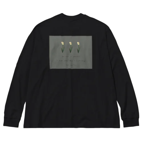 Khaki gray × Cream three tulip Big Long Sleeve T-Shirt