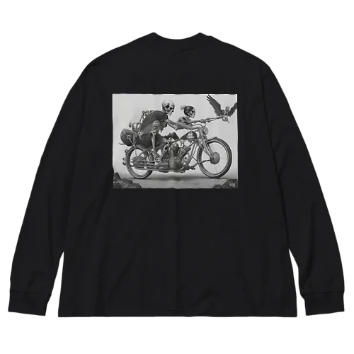 バイクとドクロ（黒メイン） ビッグシルエットロングスリーブTシャツ