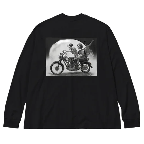 バイクとガイコツ（黒メイン） ビッグシルエットロングスリーブTシャツ