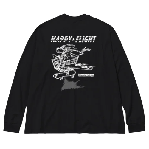 happy dog -happy flight- (white ink) ビッグシルエットロングスリーブTシャツ