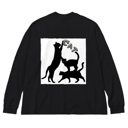 黒猫タワー(白黒) ビッグシルエットロングスリーブTシャツ