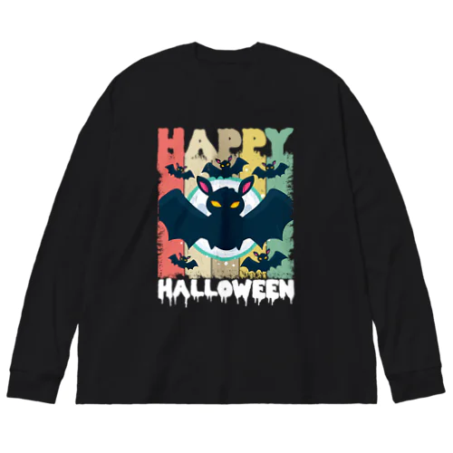Happy Halloween Bats Retro Background Big Long Sleeve T-Shirt