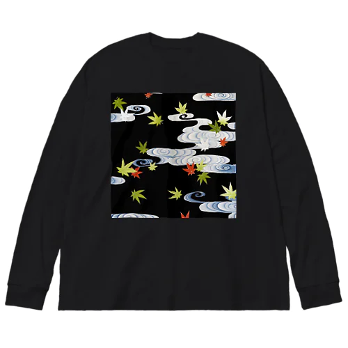 和風　着物柄　「水面のもみじ」□ Big Long Sleeve T-Shirt