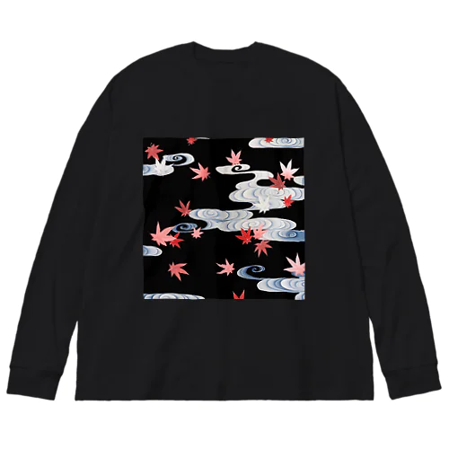 和風　着物柄　「水面のもみじ」□■ Big Long Sleeve T-Shirt